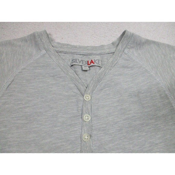 Silver Lake Shirt Mens Medium Gray Henley Short Sleeve Raglan Cotton Blend - Picture 2 of 8